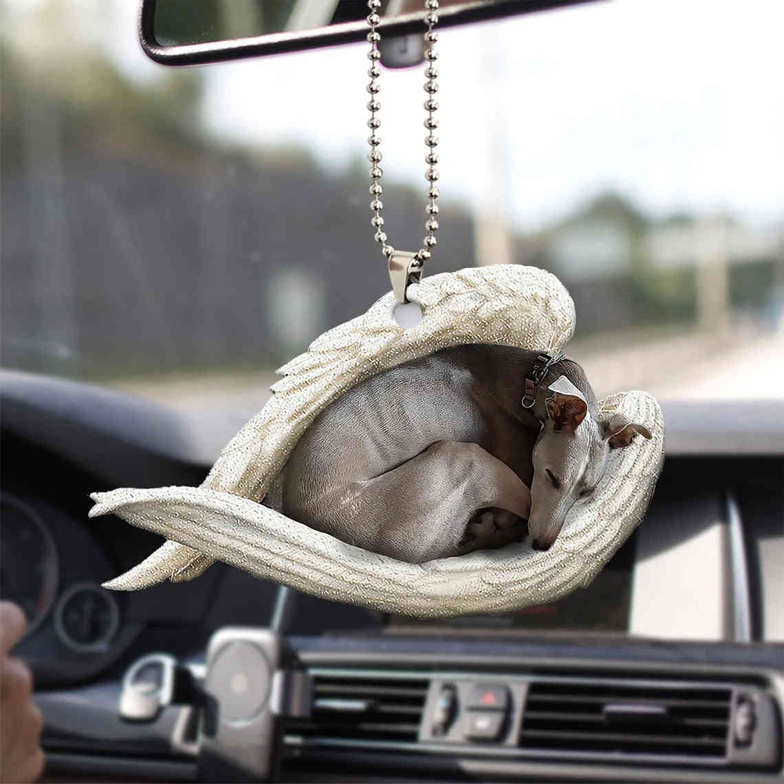 Greyhound Sleeping Angel Wing - Memorial Dog Lover Rear View Mirror Car Accessory