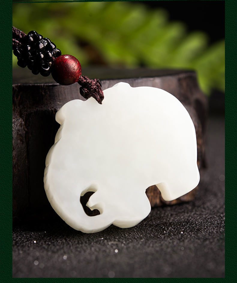 Hetian Jade Pendant - Taiping Elephant Design Unisex Necklace with Certificate