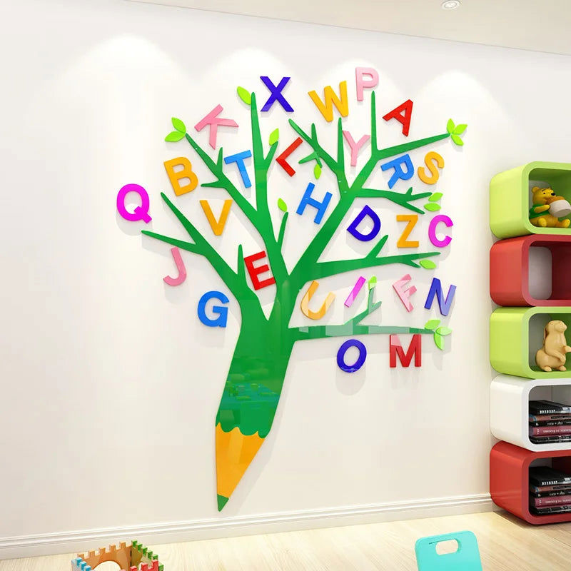 3D Letter Tree Creative DIY Acrylic Wall Sticker for Kids Room Decoration