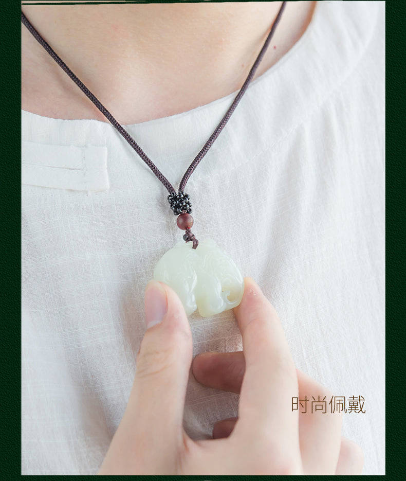 Hetian Jade Pendant - Taiping Elephant Design Unisex Necklace with Certificate