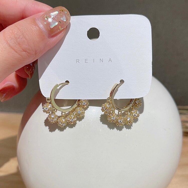 Elegant Women's Copper Inlaid Zircon Round Metal Ball Pendant Tassel Earrings