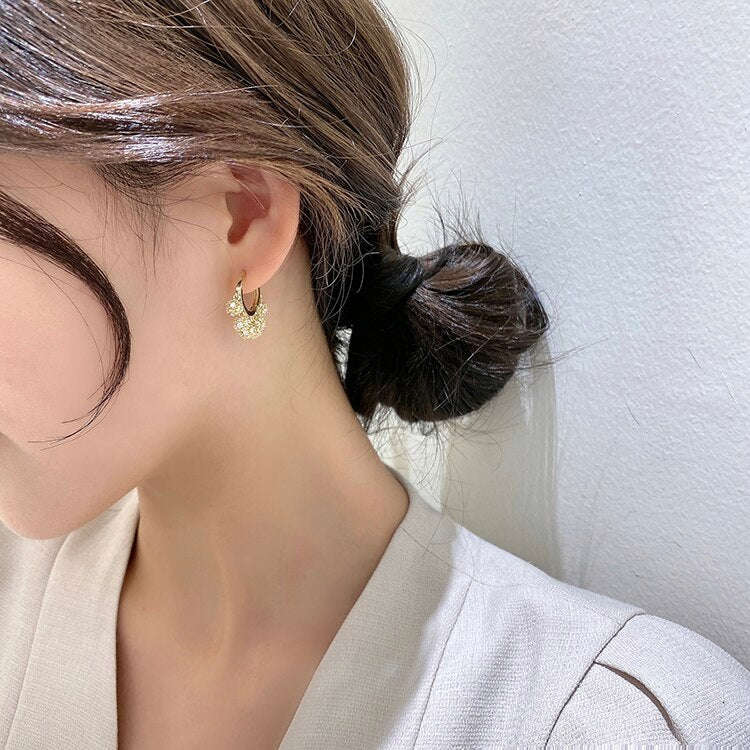 Elegant Women's Copper Inlaid Zircon Round Metal Ball Pendant Tassel Earrings