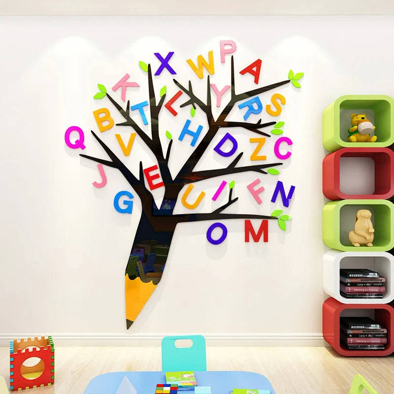 3D Letter Tree Creative DIY Acrylic Wall Sticker for Kids Room Decoration