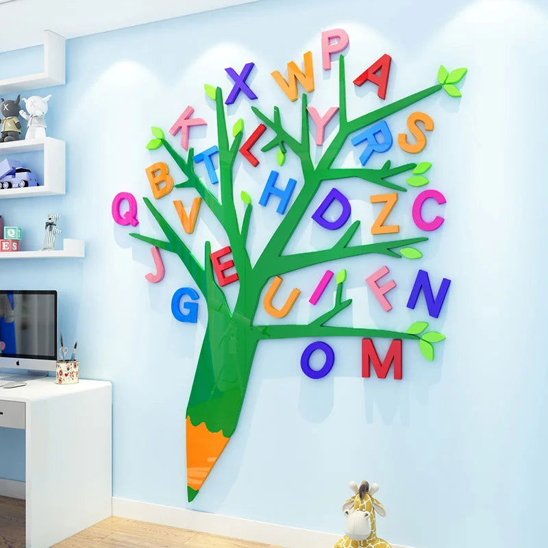 3D Letter Tree Creative DIY Acrylic Wall Sticker for Kids Room Decoration