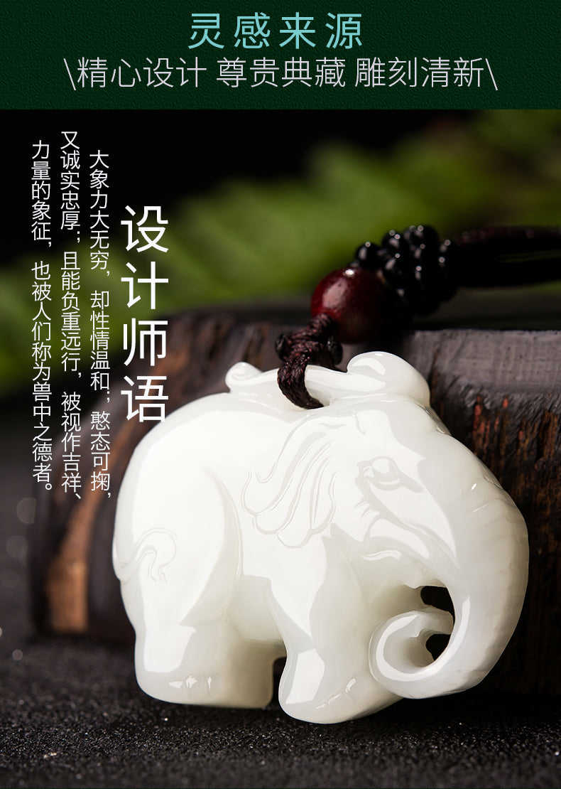 Hetian Jade Pendant - Taiping Elephant Design Unisex Necklace with Certificate