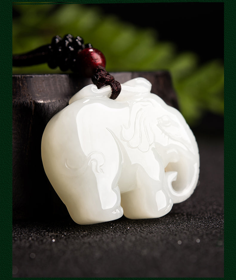 Hetian Jade Pendant - Taiping Elephant Design Unisex Necklace with Certificate
