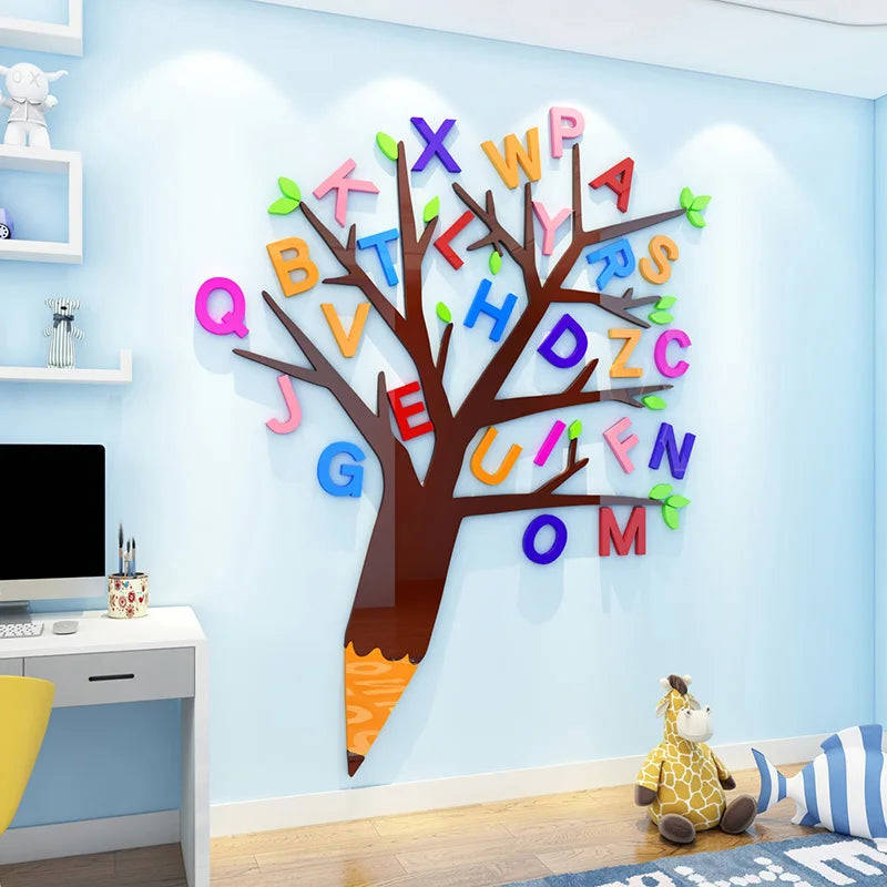 3D Letter Tree Creative DIY Acrylic Wall Sticker for Kids Room Decoration