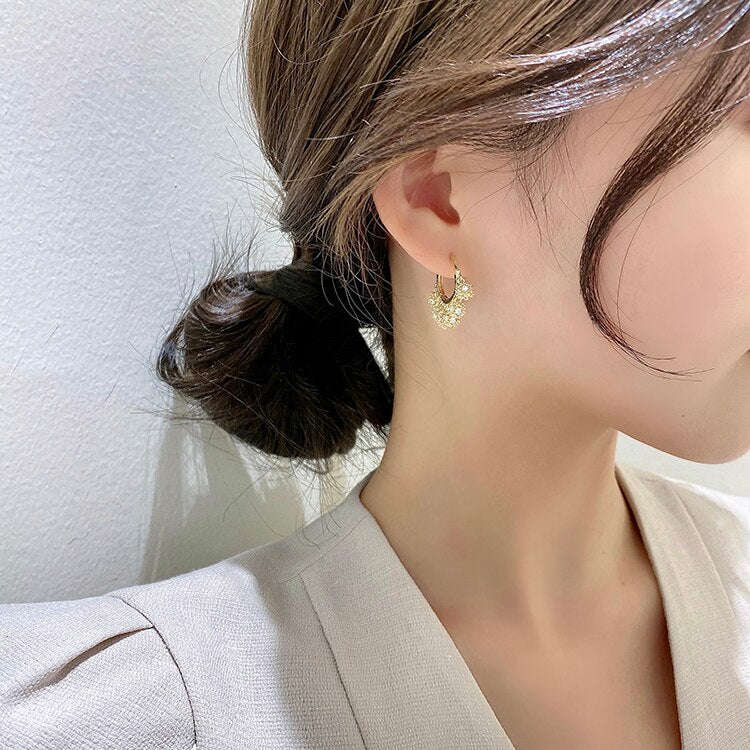 Elegant Women's Copper Inlaid Zircon Round Metal Ball Pendant Tassel Earrings