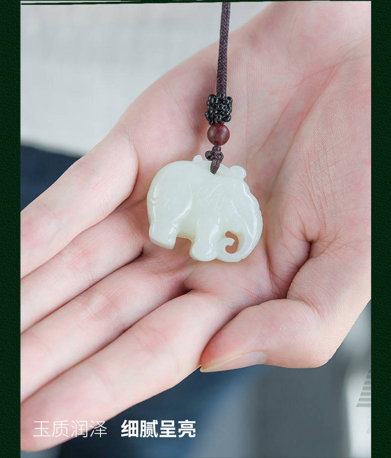 Hetian Jade Pendant - Taiping Elephant Design Unisex Necklace with Certificate