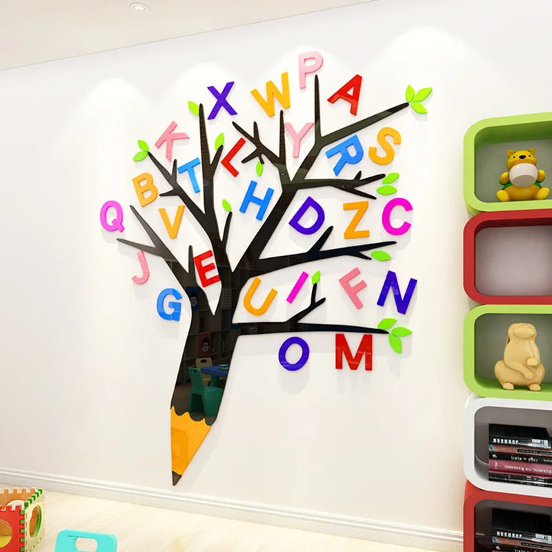 3D Letter Tree Creative DIY Acrylic Wall Sticker for Kids Room Decoration