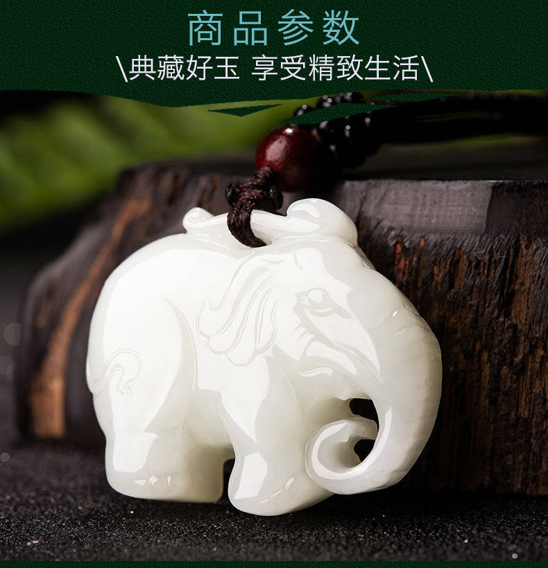 Hetian Jade Pendant - Taiping Elephant Design Unisex Necklace with Certificate