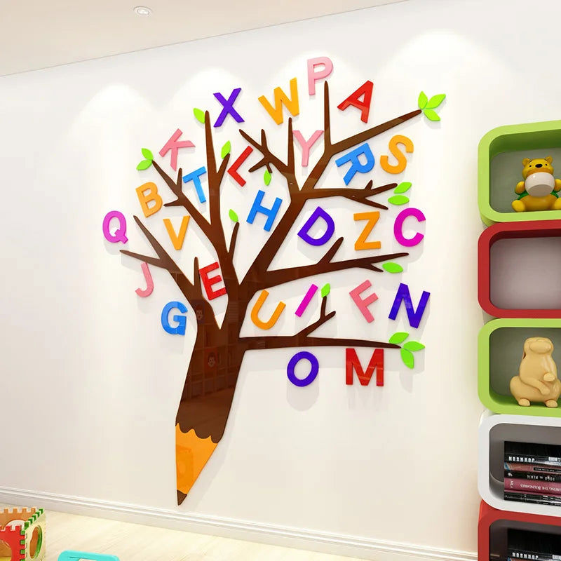 3D Letter Tree Creative DIY Acrylic Wall Sticker for Kids Room Decoration