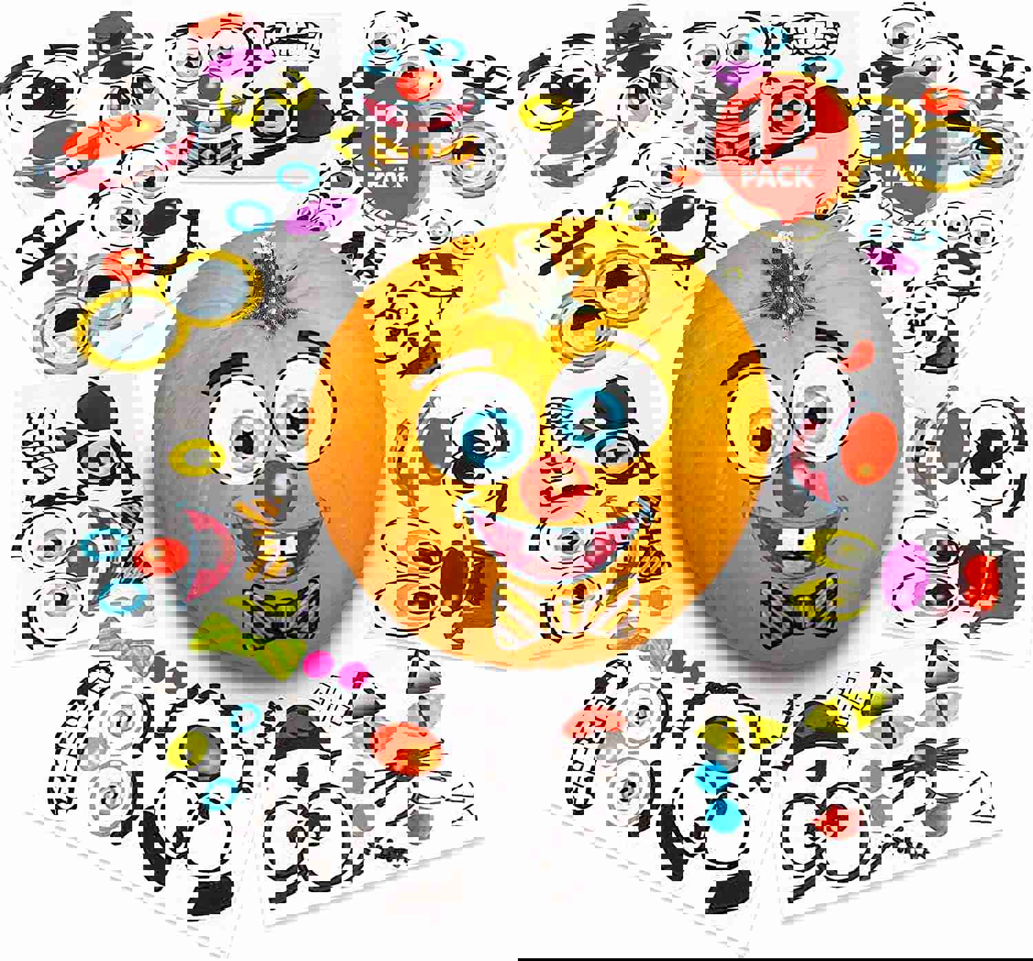 Halloween Pumpkin Decorating Stickers - 12 Large Sheets - Jack-o-Lantern Decoration Kit