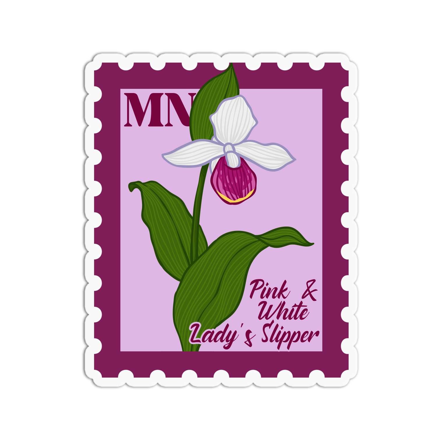 Minnesota Pink & White Ladys Slipper State Flower Stickers
