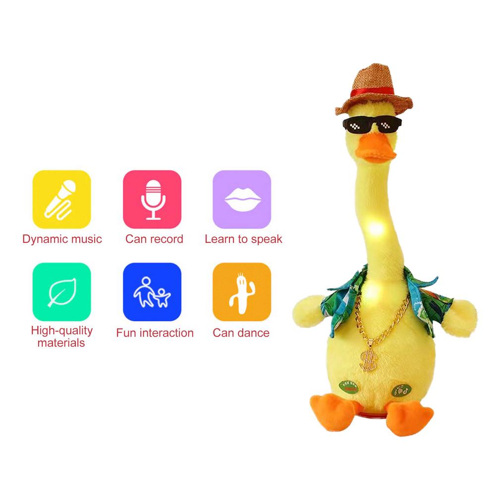 Funny Dancing and Singing Duck Plush Toy with Glow and Recording Feature