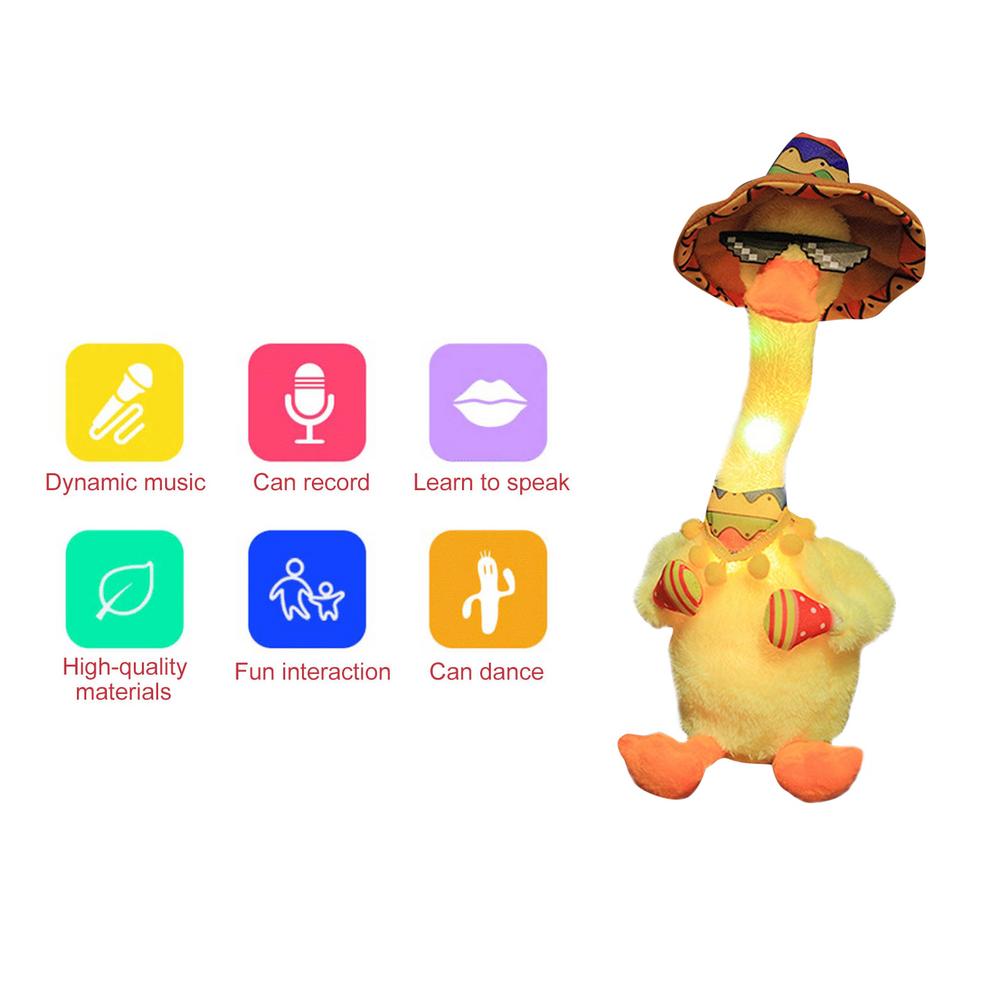 Funny Dancing and Singing Duck Plush Toy with Glow and Recording Feature