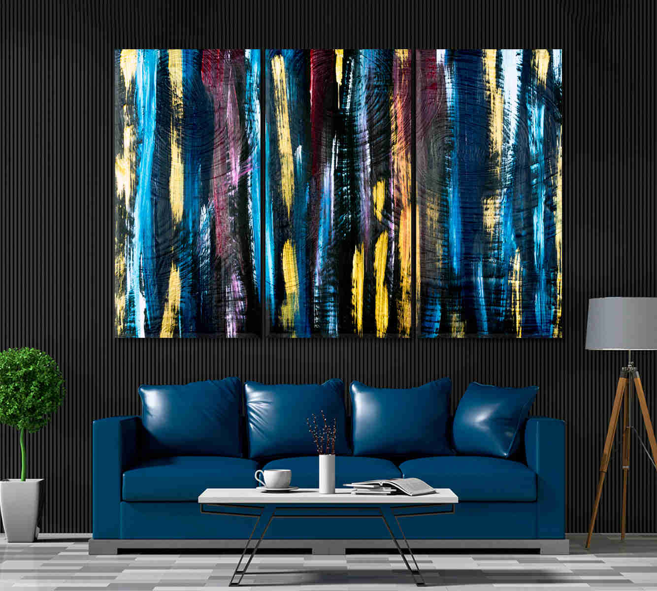 Abstract Contemporary Art Bright Stripes and Brush Strokes Canvas Print