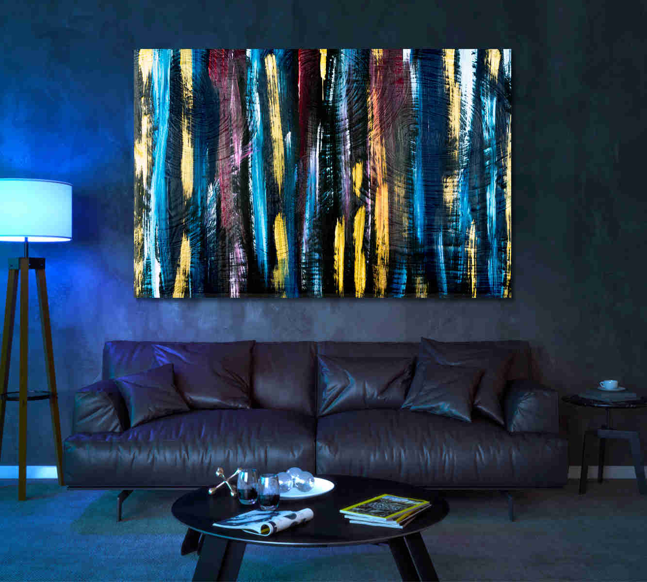 Abstract Contemporary Art Bright Stripes and Brush Strokes Canvas Print
