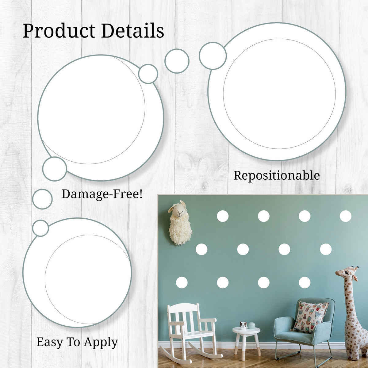 White Polka Dots 3 Wall Decals - Set of 42 Vinyl Stickers for Home Decor
