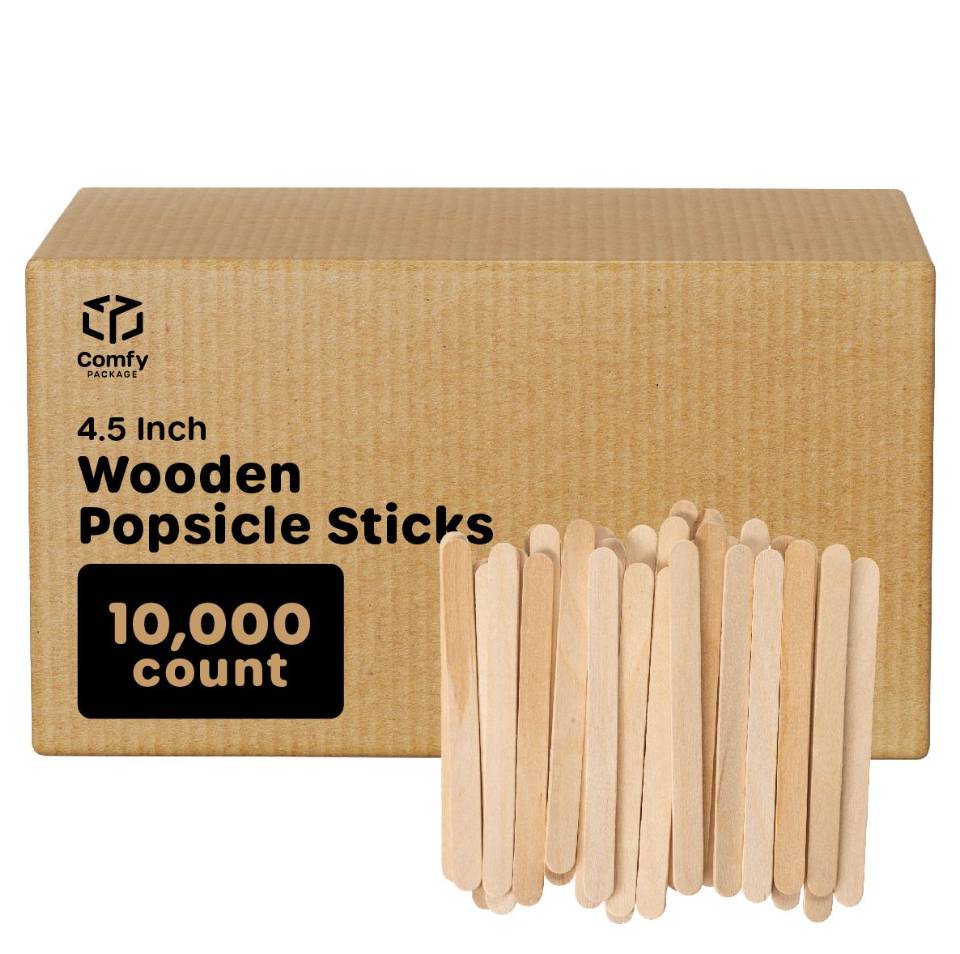 4.5 Inch Wooden Multi-Purpose Popsicle Sticks for Crafts, Ice Cream, Waxing, and More (Case of 10000)