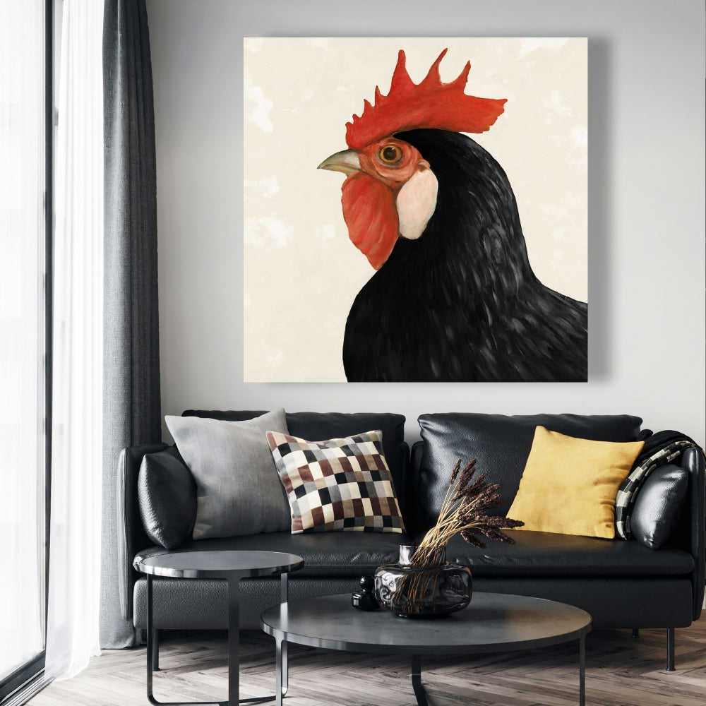 Beautiful Black Hen Fine Art Gallery Wrapped Canvas 36x36