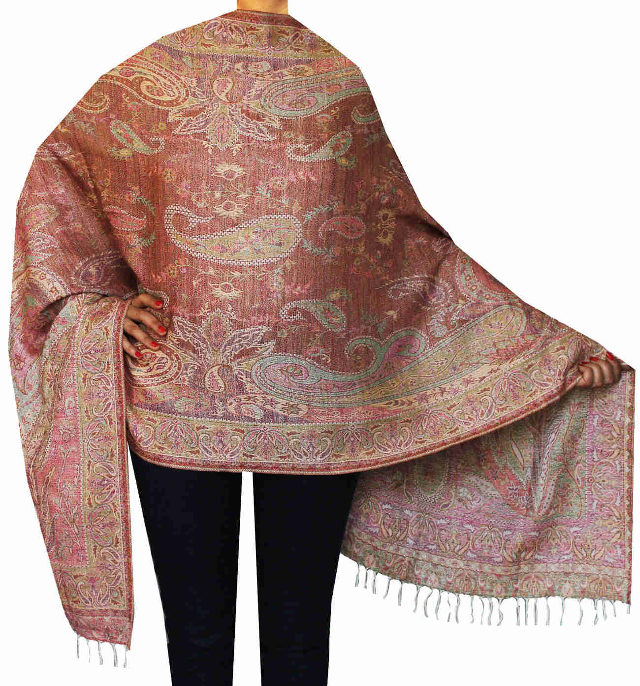 Women's Paisley Scarf Shawl - 100% Wool, Handmade in Kashmir (82 x 28 inches)