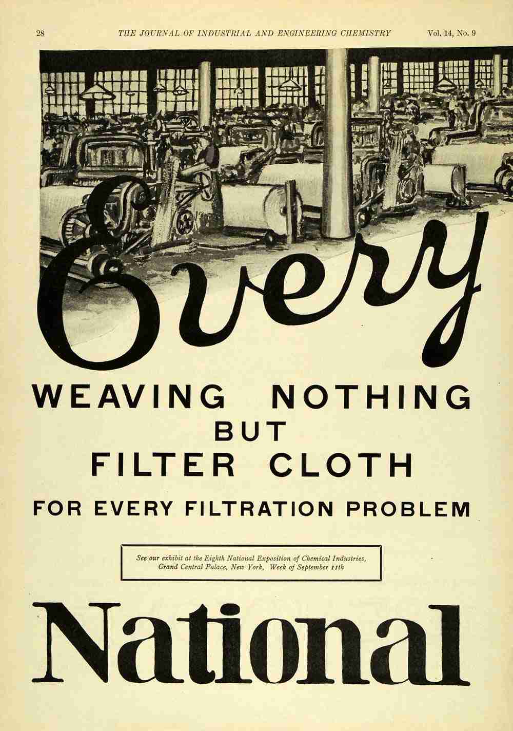 Original 1922 National Filter Cloth and Weaving Company Print Ad