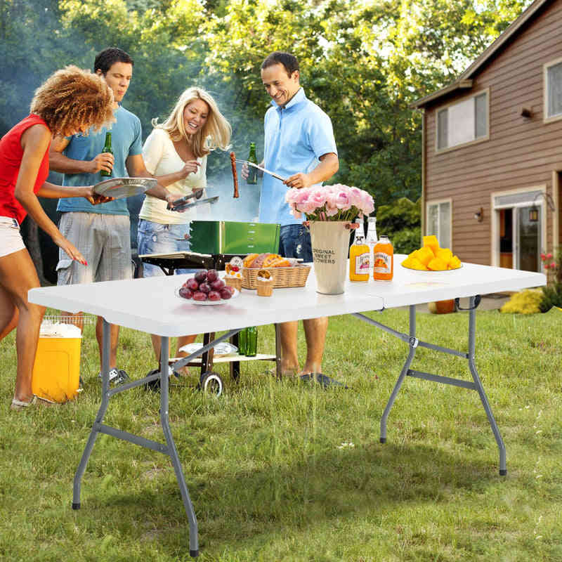 Compact Folding Camping Table with Convenient Carrying Handle - Ideal for Picnics and Outdoor Activities in White