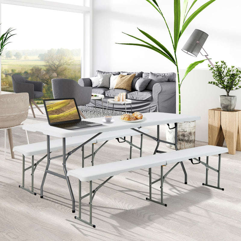 Compact Folding Camping Table with Convenient Carrying Handle - Ideal for Picnics and Outdoor Activities in White