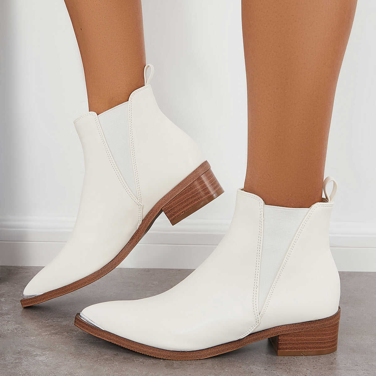 Women's Pointed Toe Western Ankle Boots with Chunky Heel