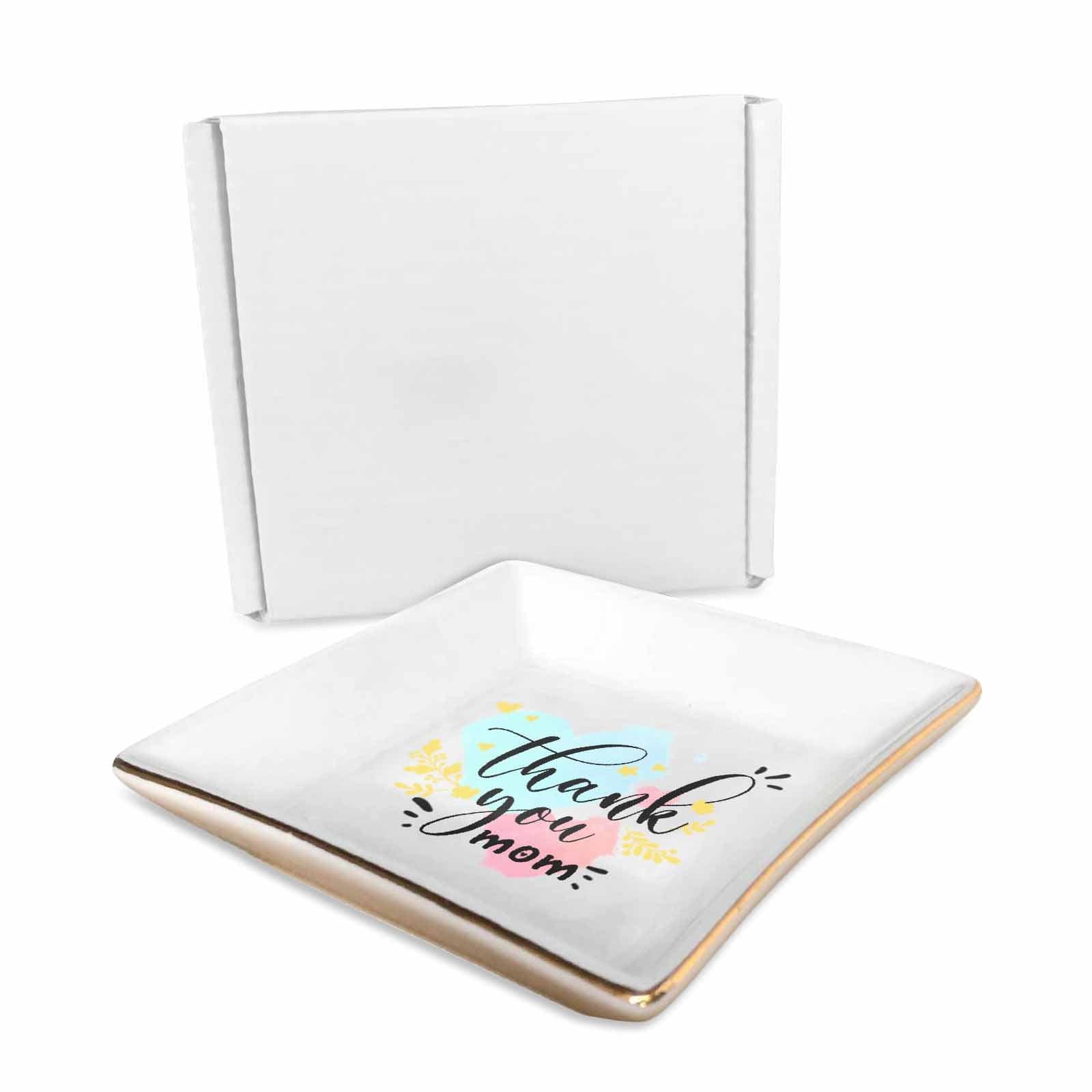 Custom Text Thank You Mom Ceramic Jewelry Tray - Elegant Square Ring Dish for Women
