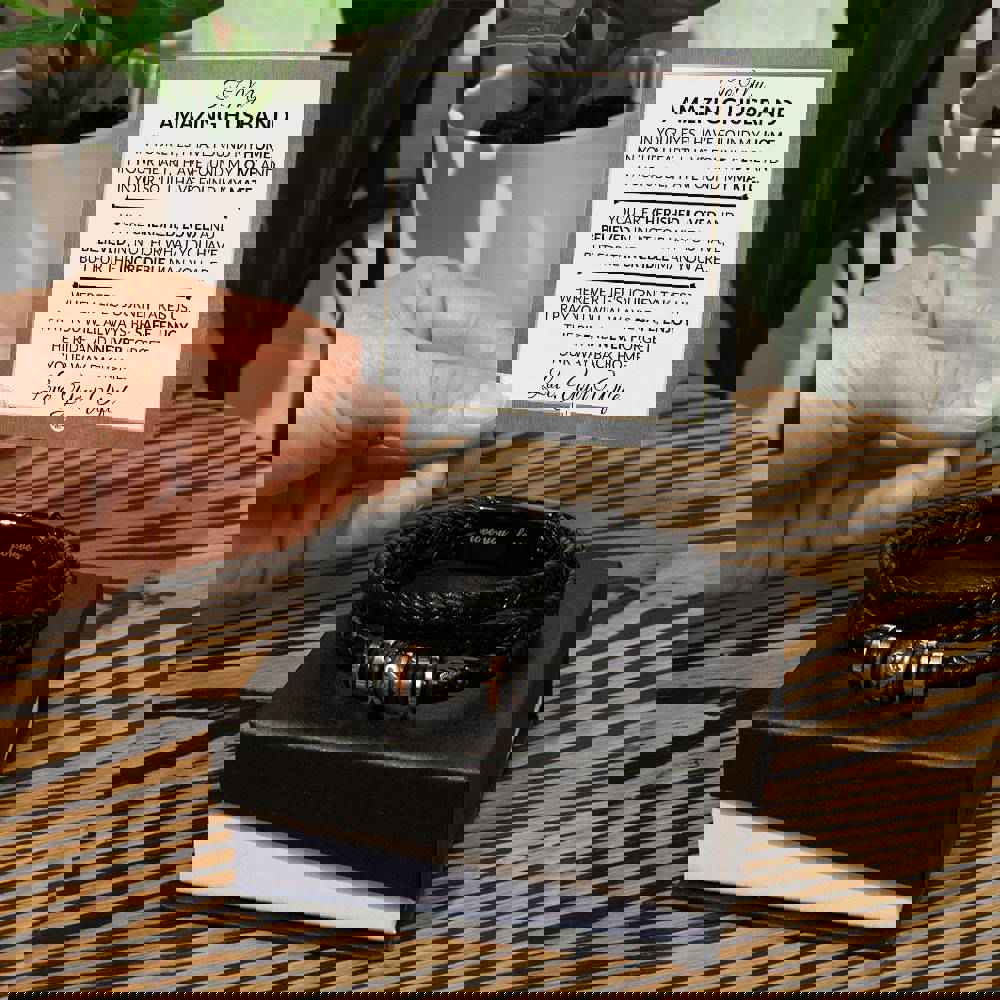 Husband Gift From Wife - Braided Leather Bracelet for Men - Thoughtful Present for Christmas or Birthday