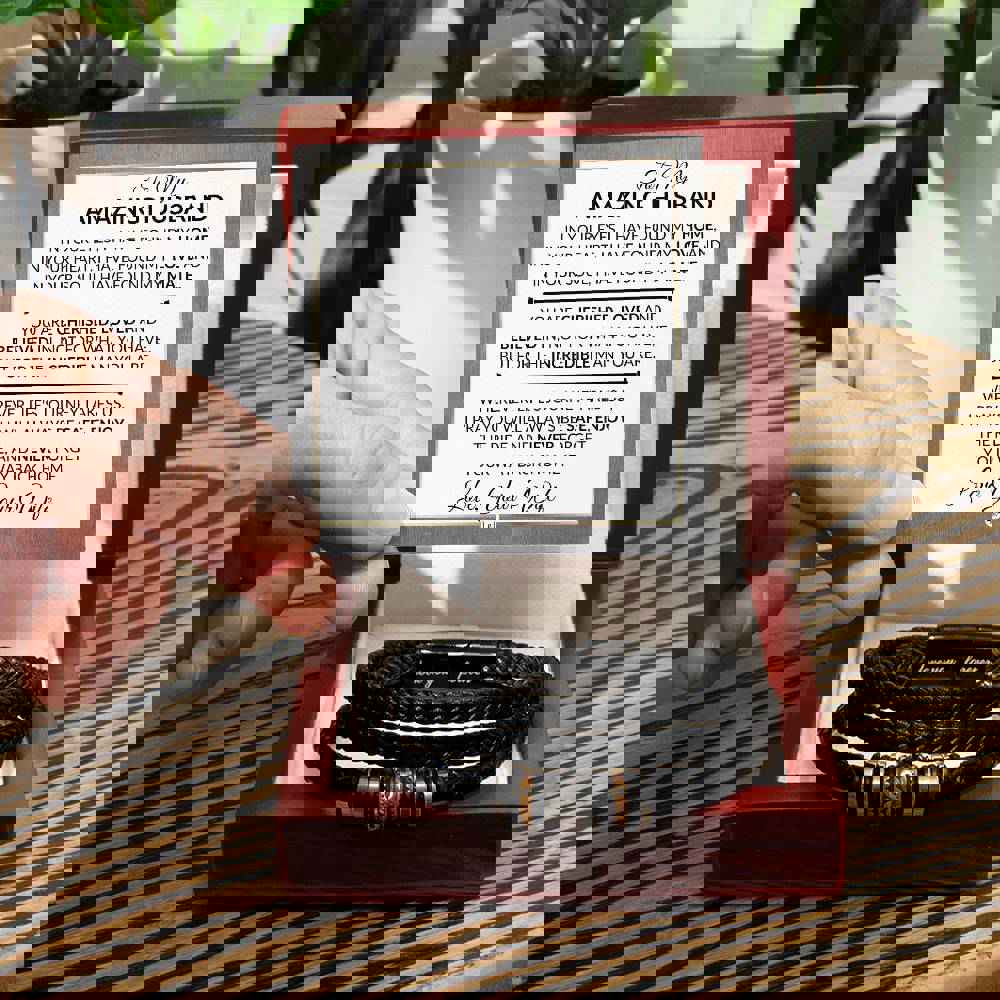 Husband Gift From Wife - Braided Leather Bracelet for Men - Thoughtful Present for Christmas or Birthday