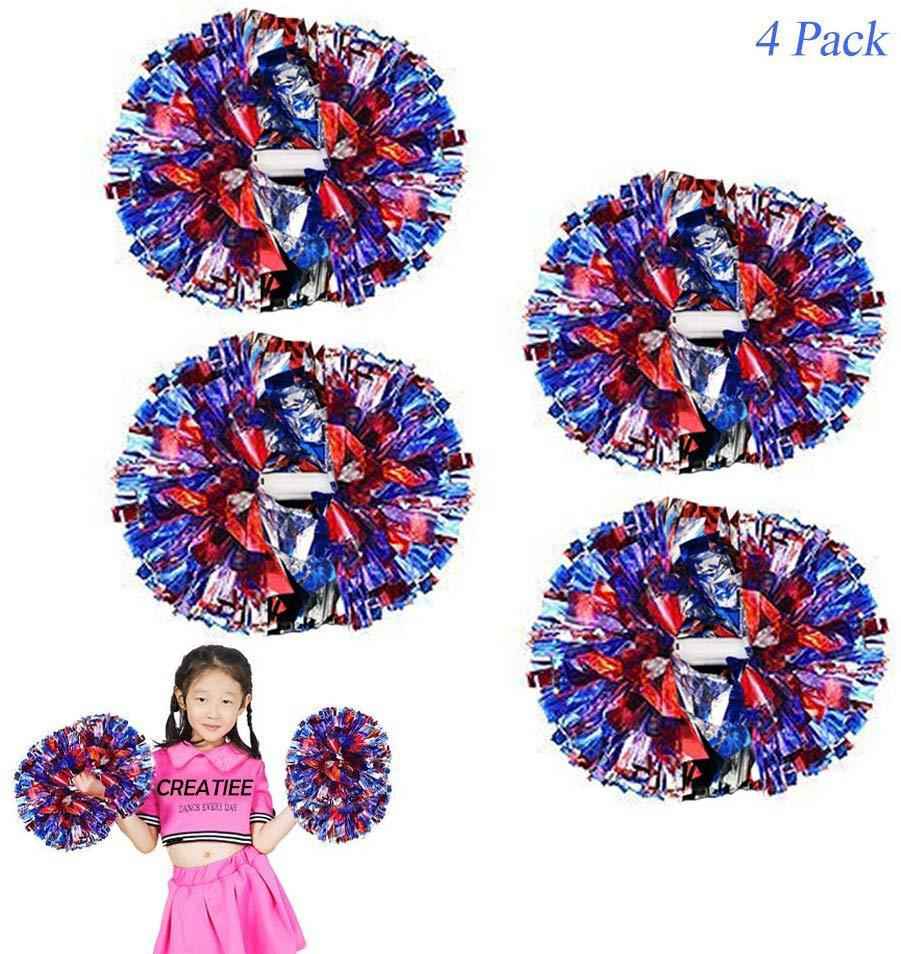 4Pcs Metallic Cheerleading Pom Poms for Kids - Green & Silver, Cheerleader Accessories for Sports Games