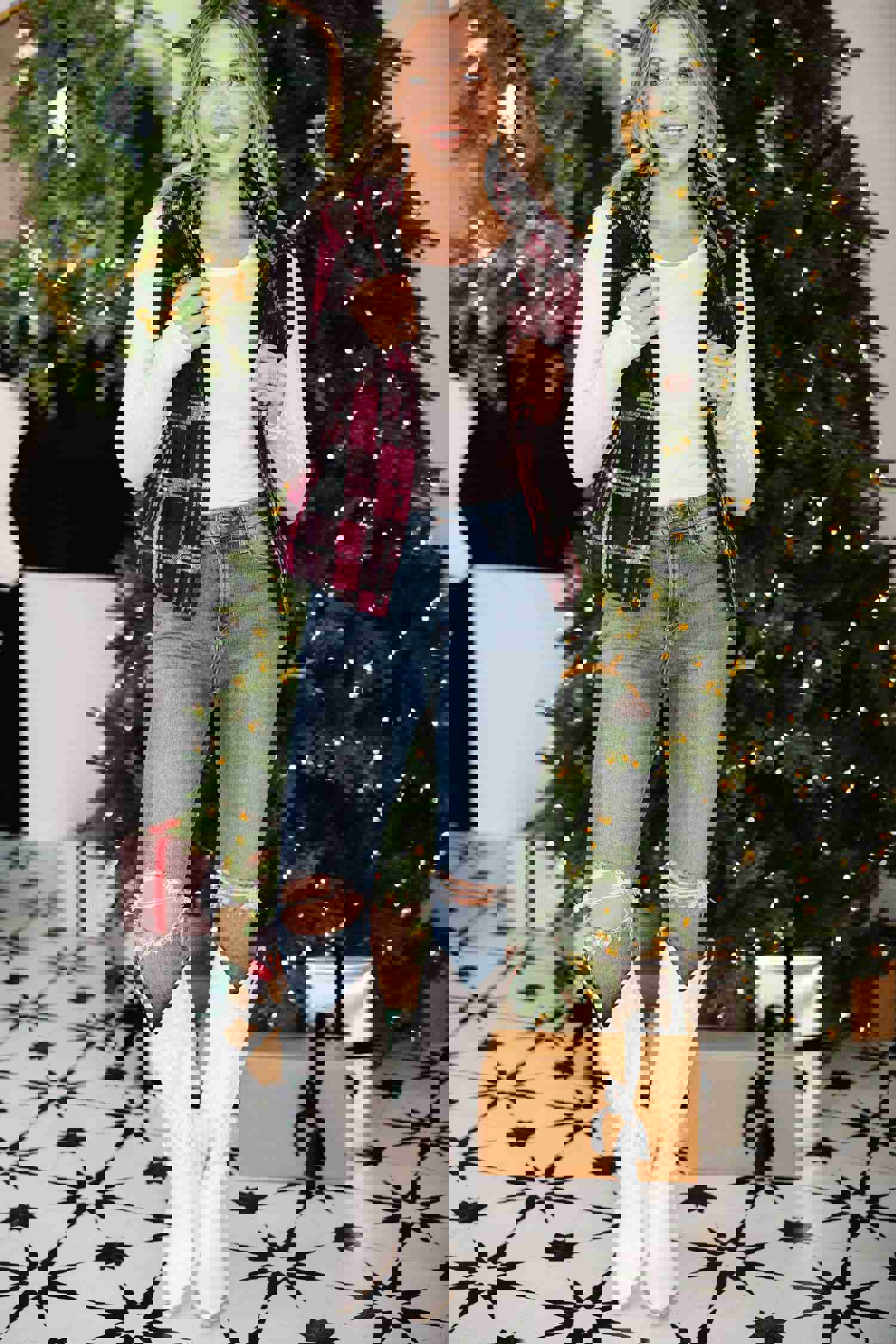 Happy To Be Here Wine Red Plaid Vest