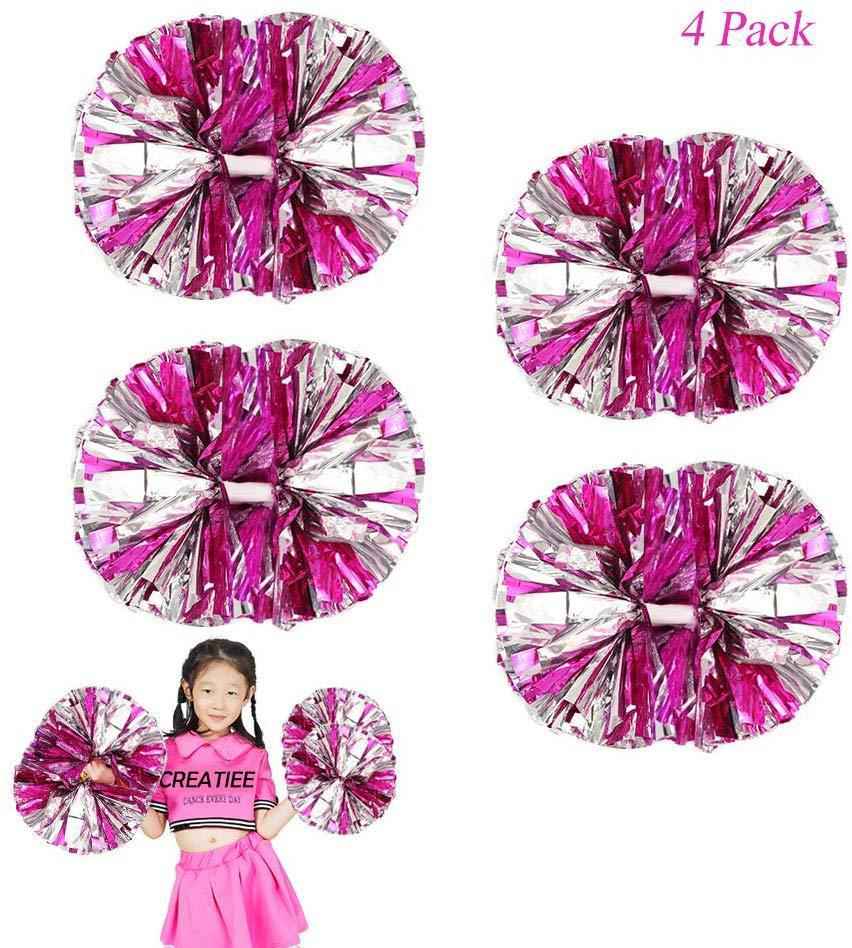 4Pcs Metallic Cheerleading Pom Poms for Kids - Green & Silver, Cheerleader Accessories for Sports Games
