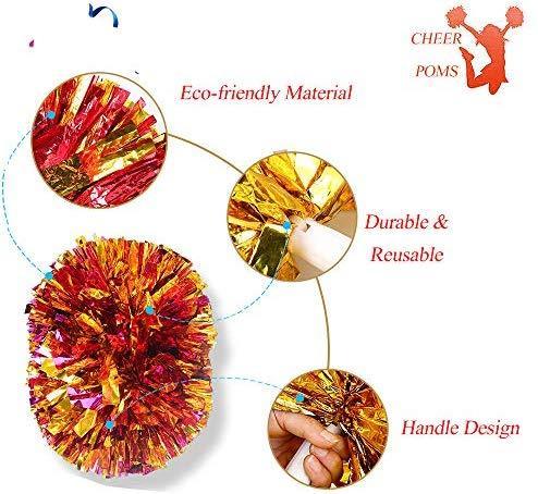 4Pcs Metallic Cheerleading Pom Poms for Kids - Green & Silver, Cheerleader Accessories for Sports Games