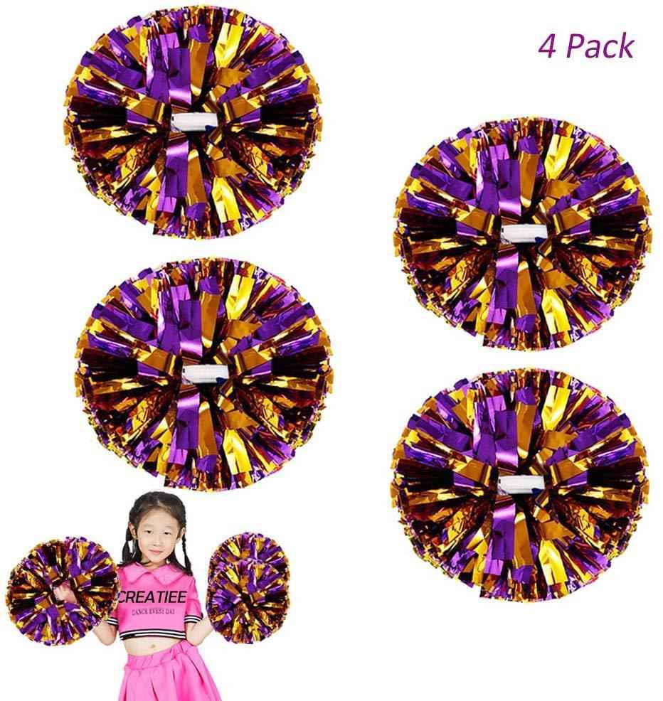 4Pcs Metallic Cheerleading Pom Poms for Kids - Green & Silver, Cheerleader Accessories for Sports Games