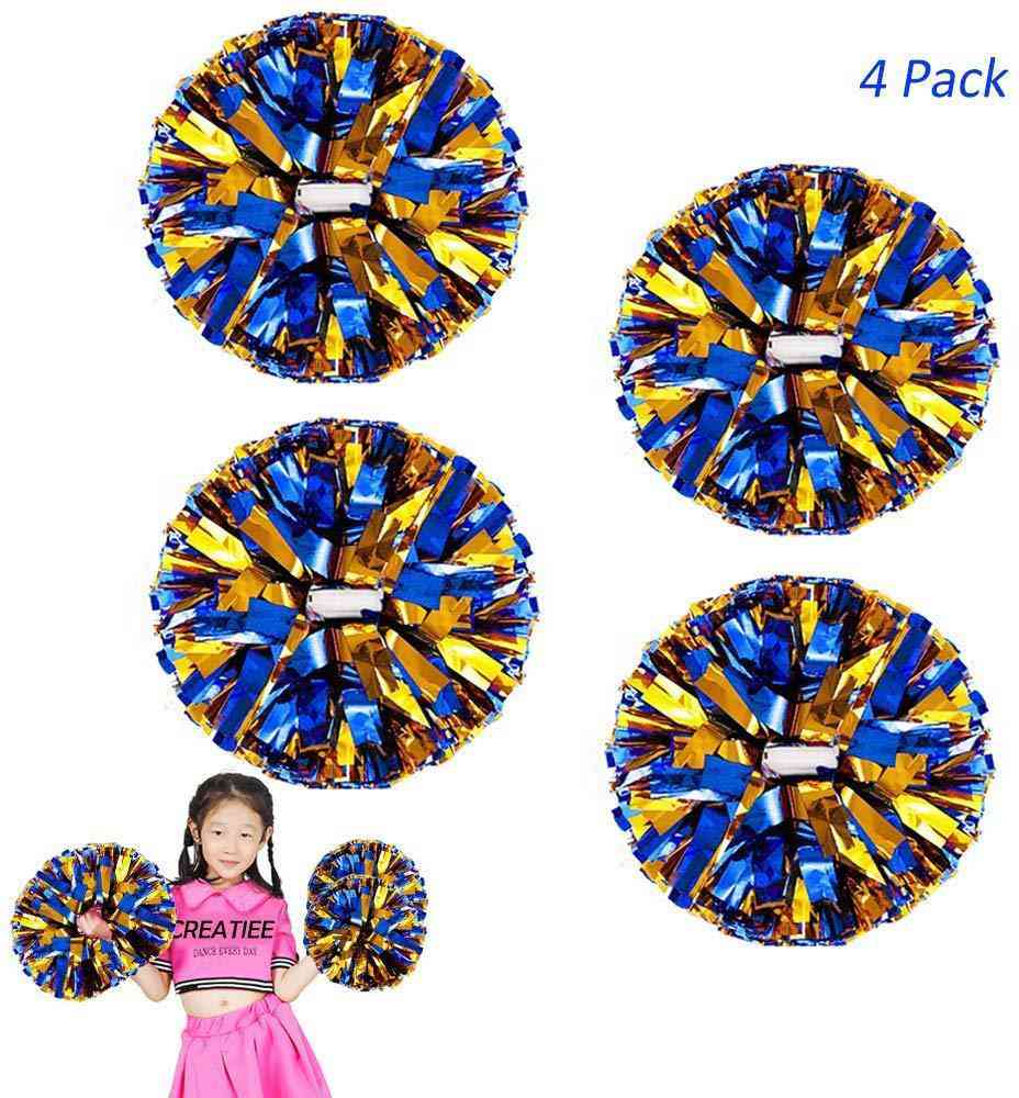 4Pcs Metallic Cheerleading Pom Poms for Kids - Green & Silver, Cheerleader Accessories for Sports Games