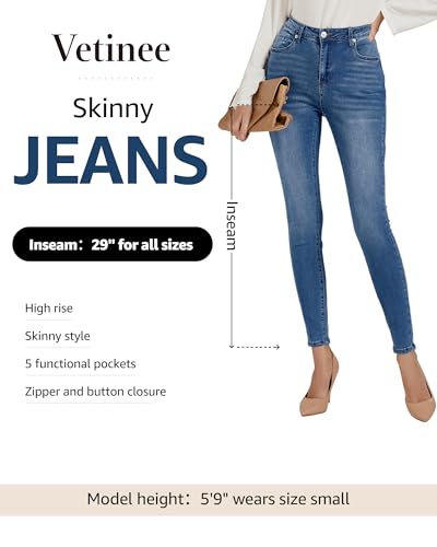 Vetinee Women's High-Waisted Slim Fit Stretchy Denim Jeans