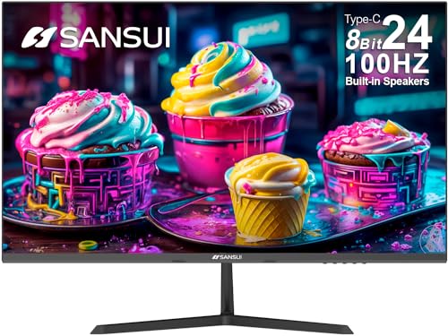SANSUI 24 Inch 100Hz Full HD Gaming Monitor with USB Type-C, Built-in Speakers, and VESA Mount
