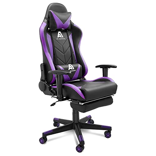 Ergonomic High-Back Gaming Chair with Footrest and Lumbar Support - BlackPurple