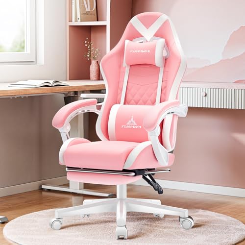Luxury Pink Ergonomic Gaming Chair with Footrest and Lumbar Support