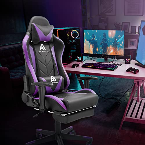 Ergonomic High-Back Gaming Chair with Footrest and Lumbar Support - BlackPurple