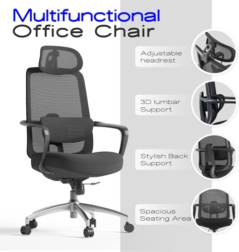 Ergonomic High-Back Office Chair with Adjustable Lumbar and Head Support