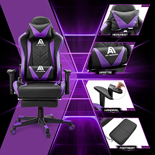 Ergonomic High-Back Gaming Chair with Footrest and Lumbar Support - BlackPurple