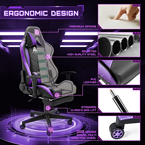 Ergonomic High-Back Gaming Chair with Footrest and Lumbar Support - BlackPurple