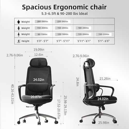 Ergonomic High-Back Office Chair with Adjustable Lumbar and Head Support