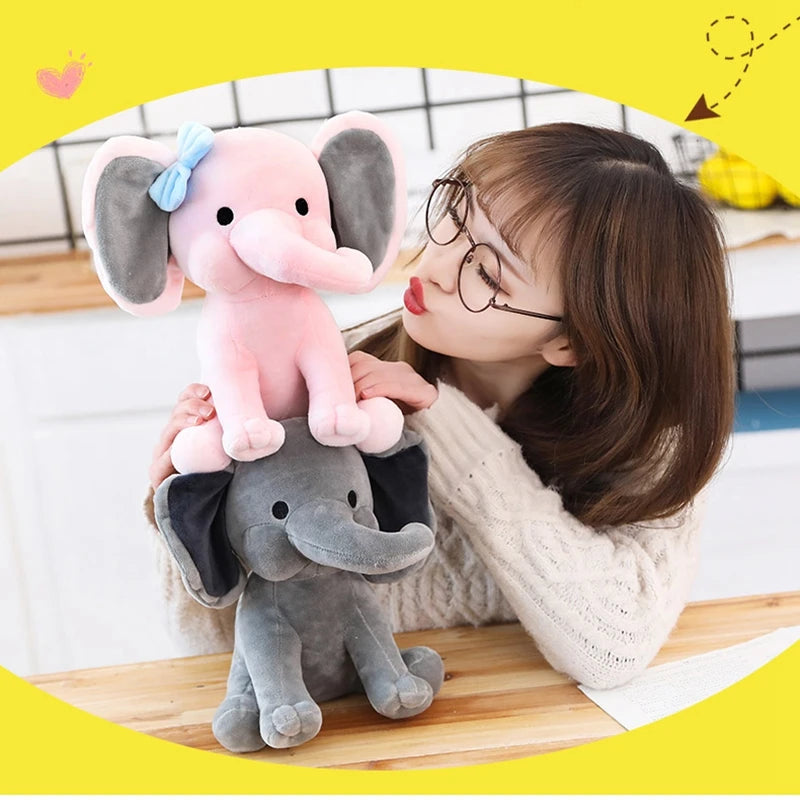 Cuddly Gray Pink Elephant Stuffed Plush Toy
