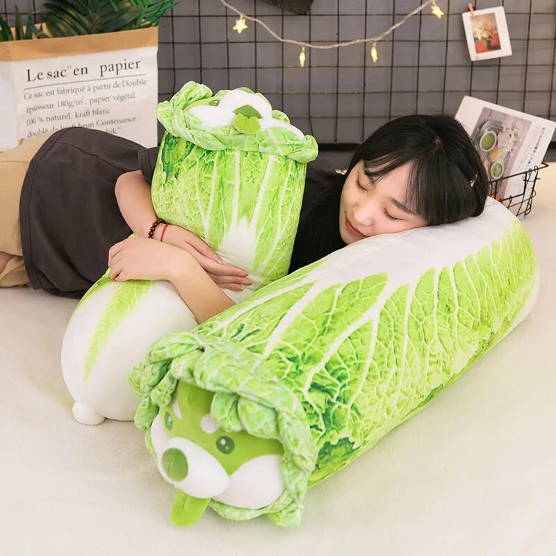 Cute Shiba Inu Cabbage Plush Toy - 90cm Fluffy Stuffed Animal, Kawaii Anime Pillow for Kids & Baby Gift